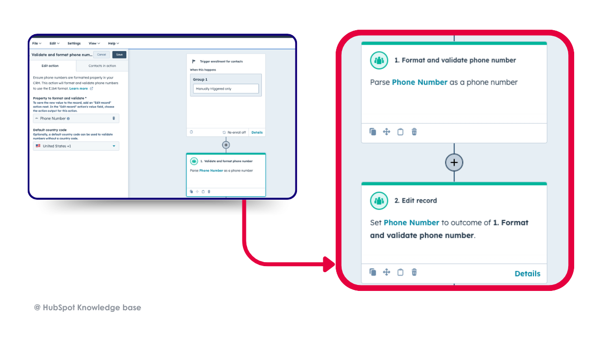 Validate and format phone number workflow action