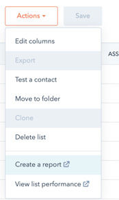 create a report from a list screenshot of hubspot feature