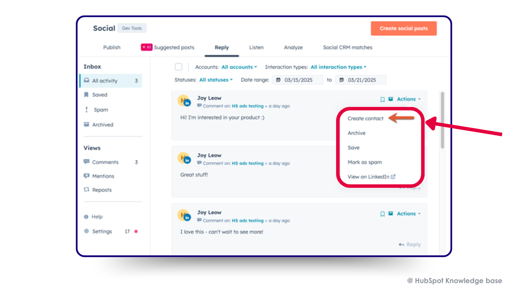 create contact from social