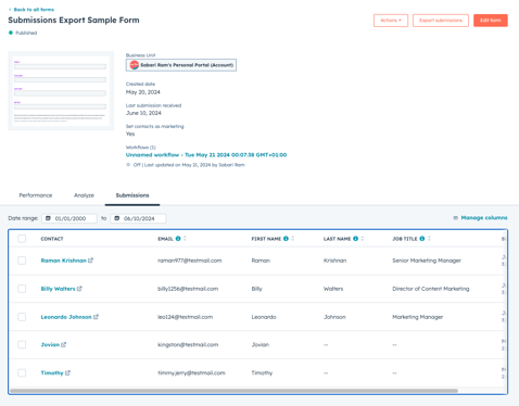 Form Submissions Export with Date Range Filters