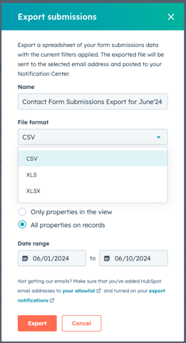 Form Submissions Export with Date Range Filters