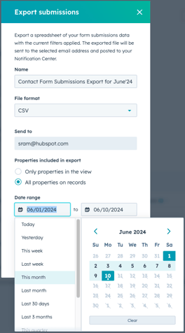 Form Submissions Export with Date Range Filters